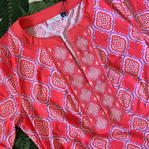 Cabana Life NWT UPF 50+ Coral Lattice Ruched Rashguard Dress Size XL swim cover - Picture 3 of 9